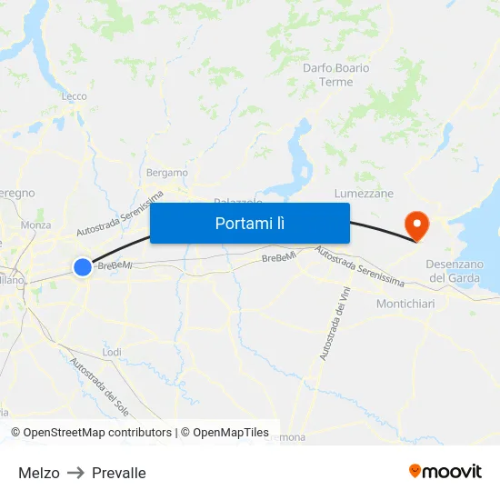 Melzo to Prevalle map