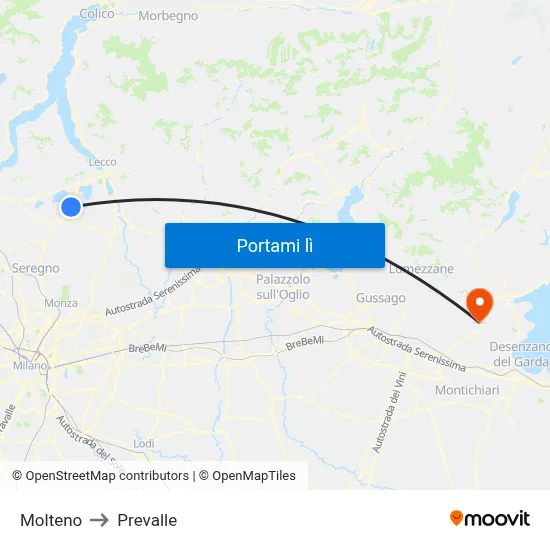 Molteno to Prevalle map