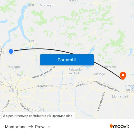 Montorfano to Prevalle map