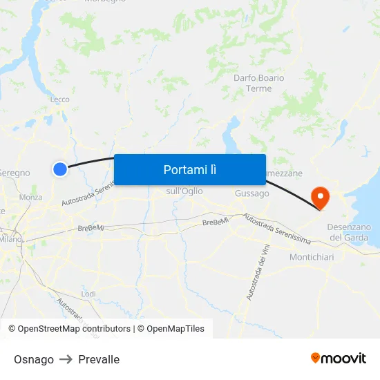 Osnago to Prevalle map