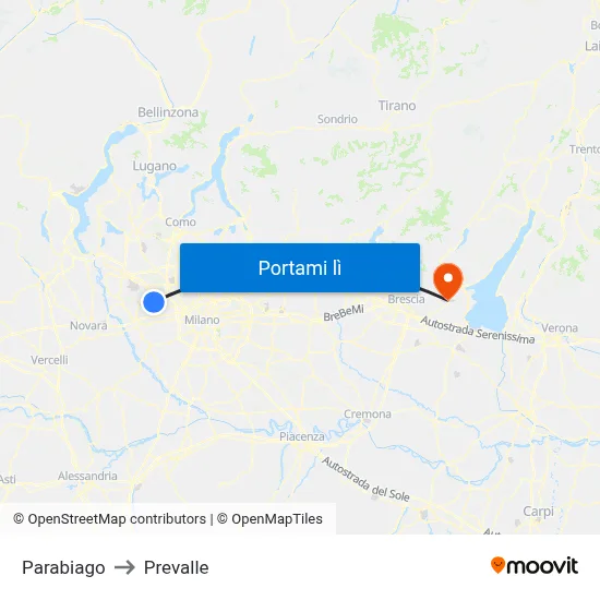 Parabiago to Prevalle map