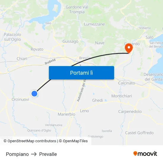 Pompiano to Prevalle map