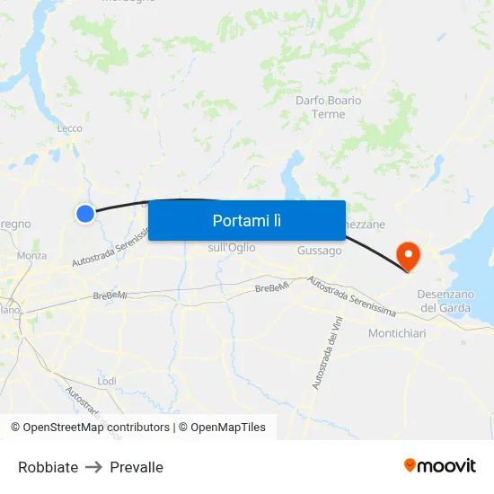 Robbiate to Prevalle map