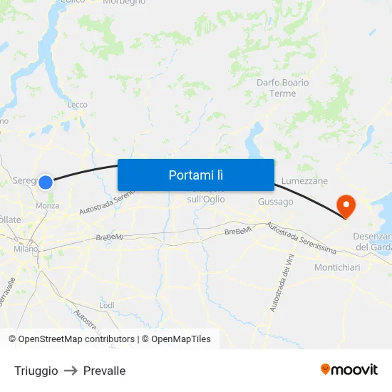 Triuggio to Prevalle map