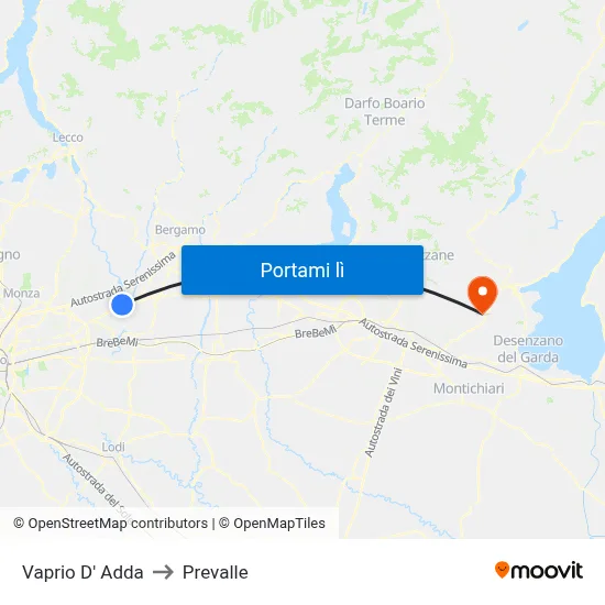 Vaprio D' Adda to Prevalle map