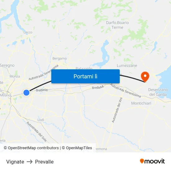 Vignate to Prevalle map