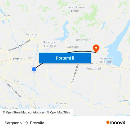 Sergnano to Prevalle map