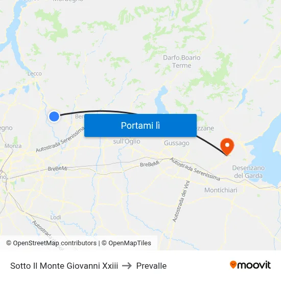 Sotto Il Monte Giovanni Xxiii to Prevalle map