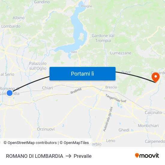 ROMANO DI LOMBARDIA to Prevalle map