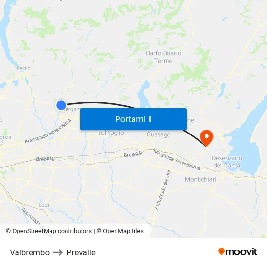 Valbrembo to Prevalle map