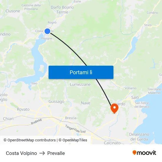Costa Volpino to Prevalle map