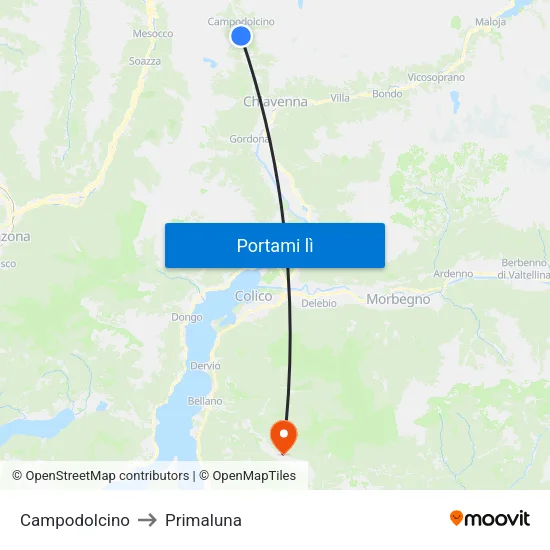 Campodolcino to Primaluna map