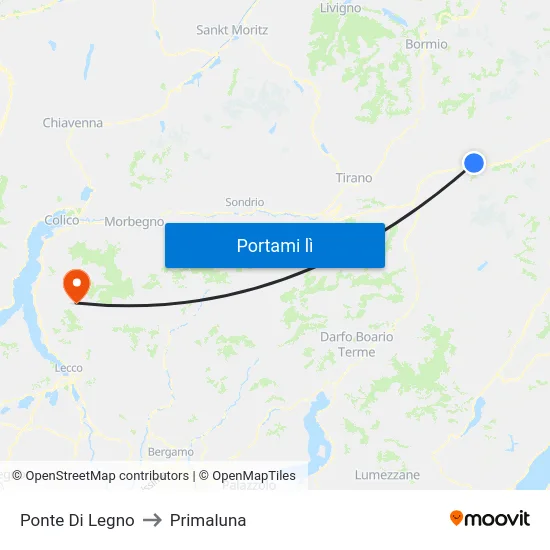 Ponte Di Legno to Primaluna map