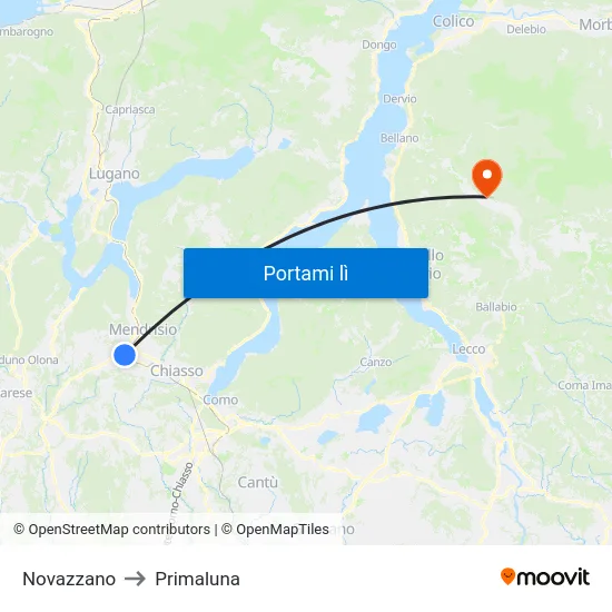 Novazzano to Primaluna map