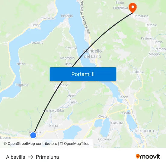 Albavilla to Primaluna map
