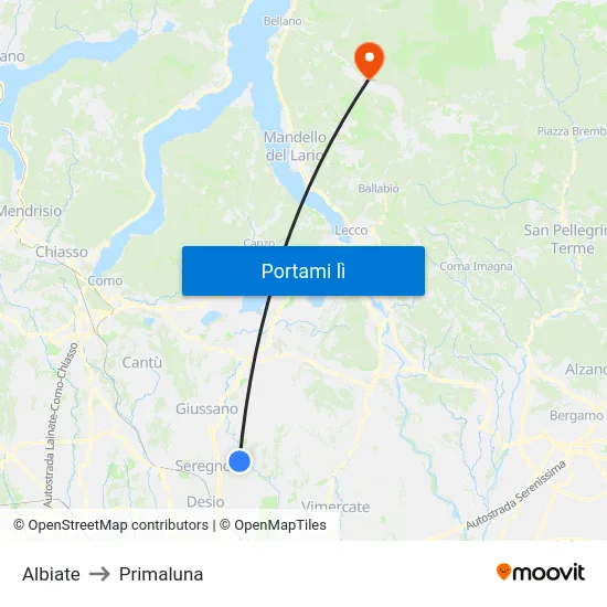 Albiate to Primaluna map