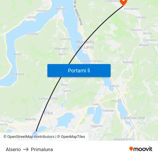 Alserio to Primaluna map