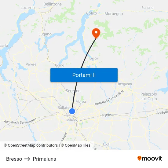 Bresso to Primaluna map