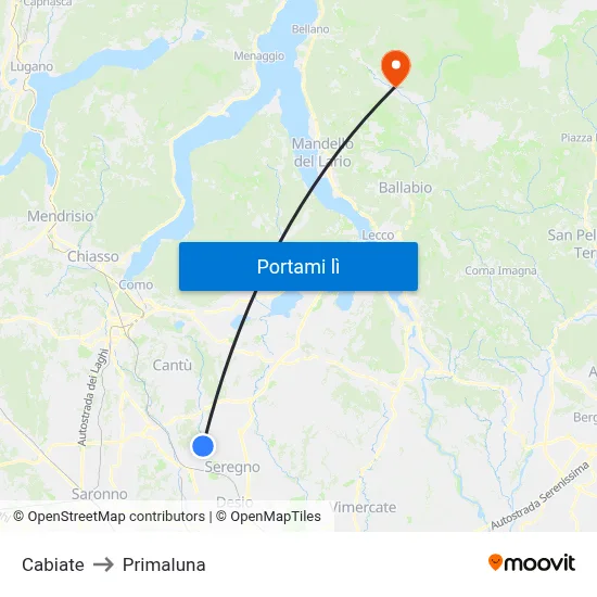 Cabiate to Primaluna map