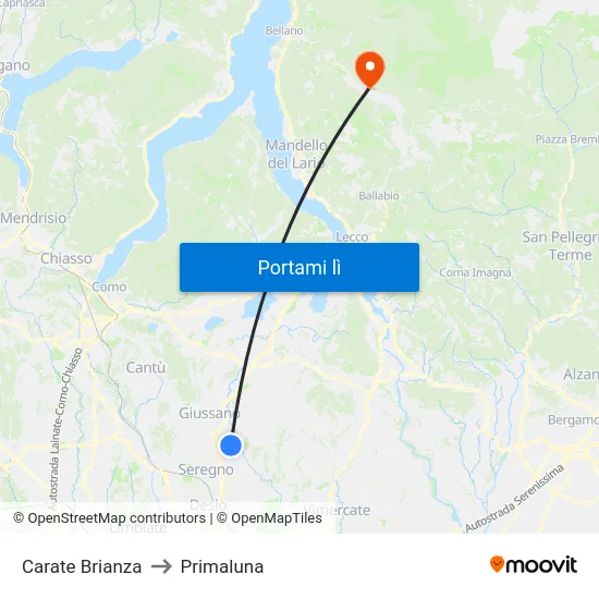 Carate Brianza to Primaluna map