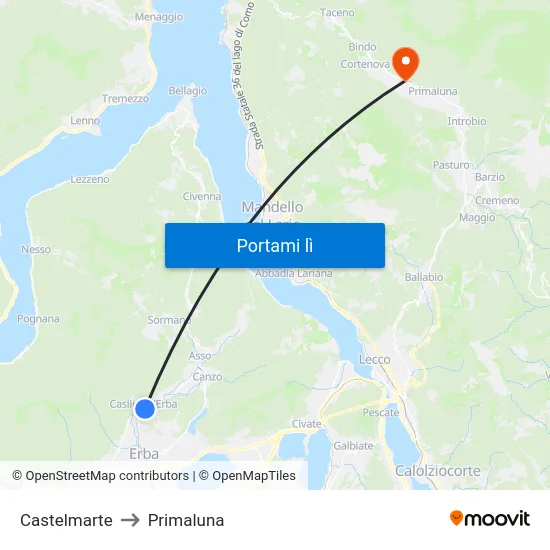 Castelmarte to Primaluna map