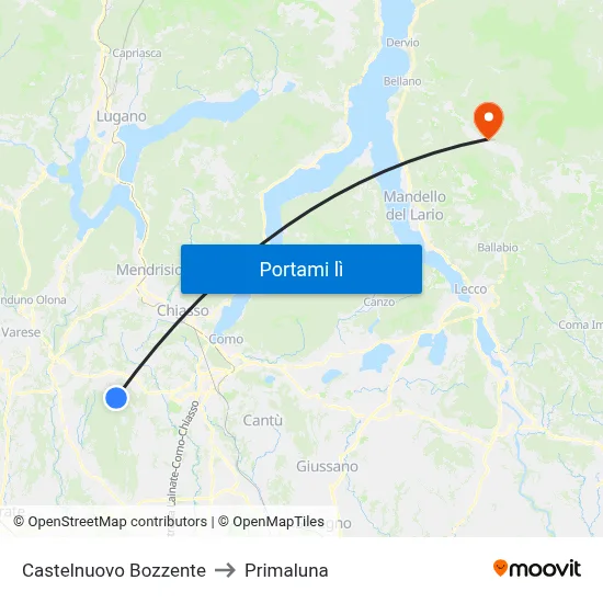 Castelnuovo Bozzente to Primaluna map