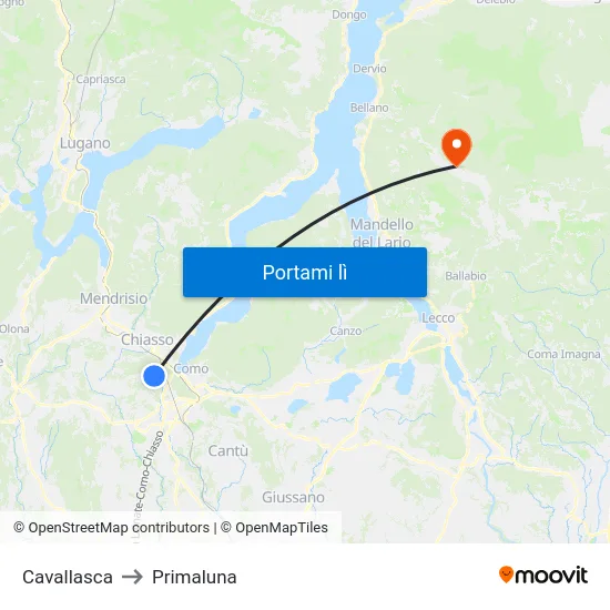 Cavallasca to Primaluna map
