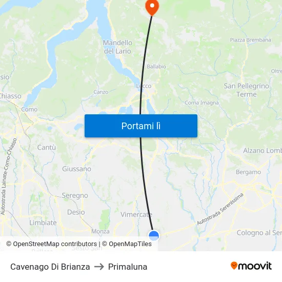 Cavenago Di Brianza to Primaluna map
