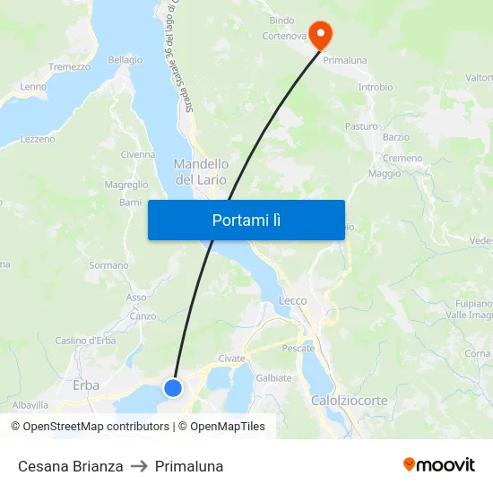 Cesana Brianza to Primaluna map