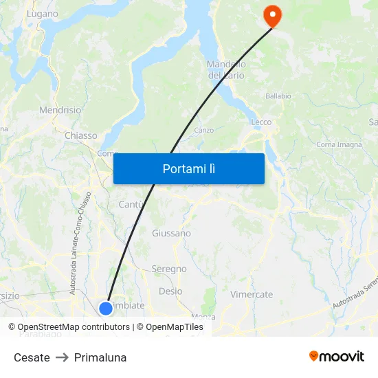 Cesate to Primaluna map