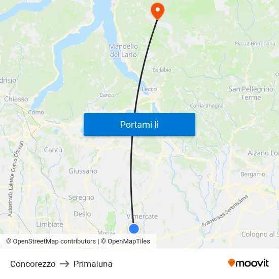 Concorezzo to Primaluna map