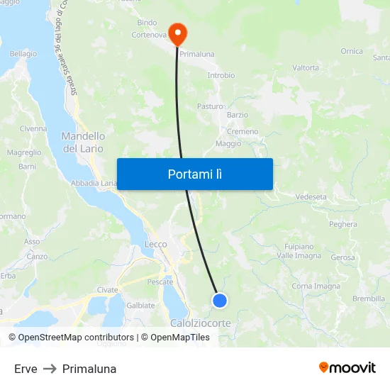 Erve to Primaluna map