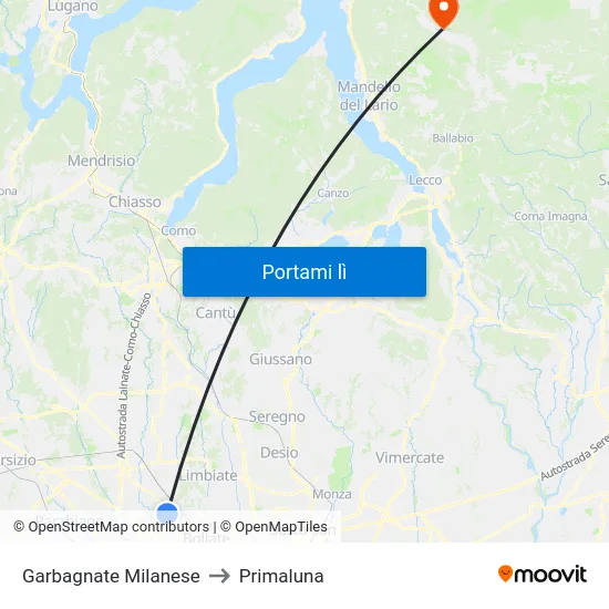 Garbagnate Milanese to Primaluna map