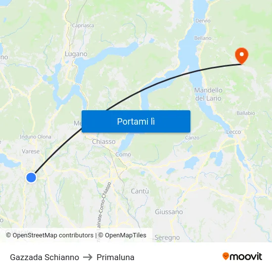 Gazzada Schianno to Primaluna map