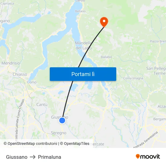 Giussano to Primaluna map