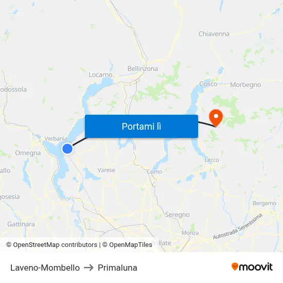 Laveno-Mombello to Primaluna map