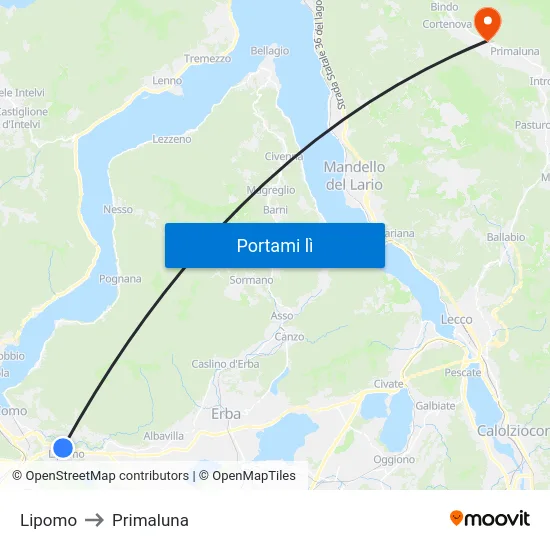 Lipomo to Primaluna map