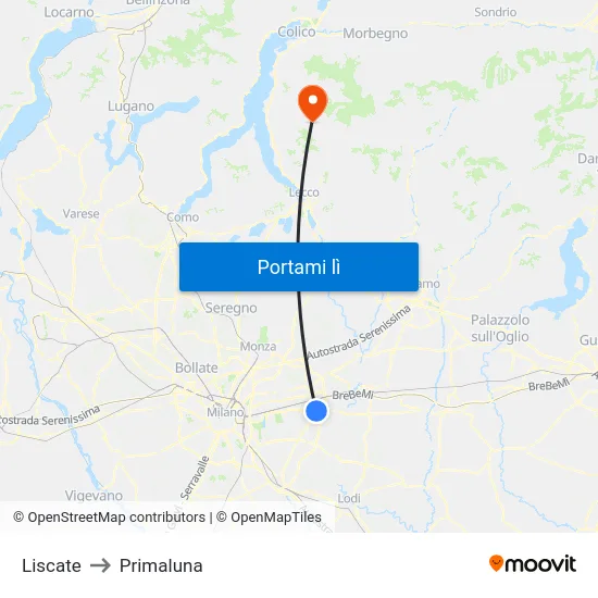 Liscate to Primaluna map