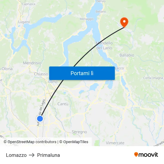 Lomazzo to Primaluna map