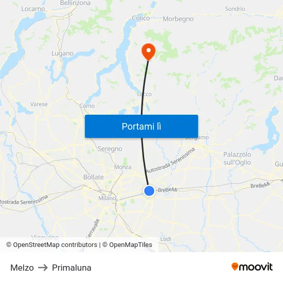 Melzo to Primaluna map