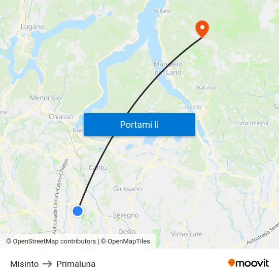 Misinto to Primaluna map
