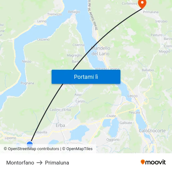 Montorfano to Primaluna map
