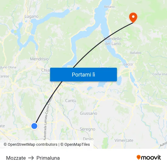 Mozzate to Primaluna map