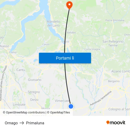 Ornago to Primaluna map