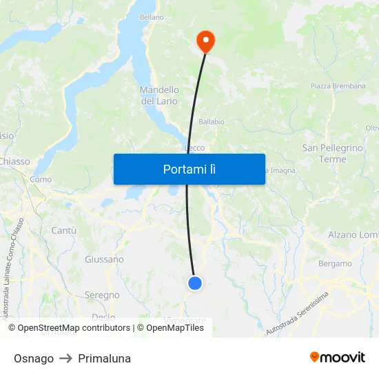 Osnago to Primaluna map