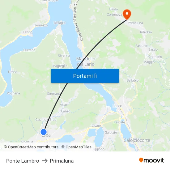 Ponte Lambro to Primaluna map
