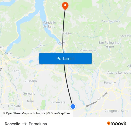 Roncello to Primaluna map