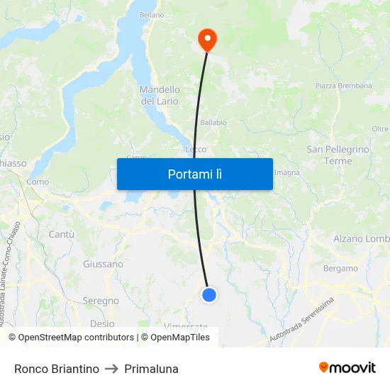 Ronco Briantino to Primaluna map