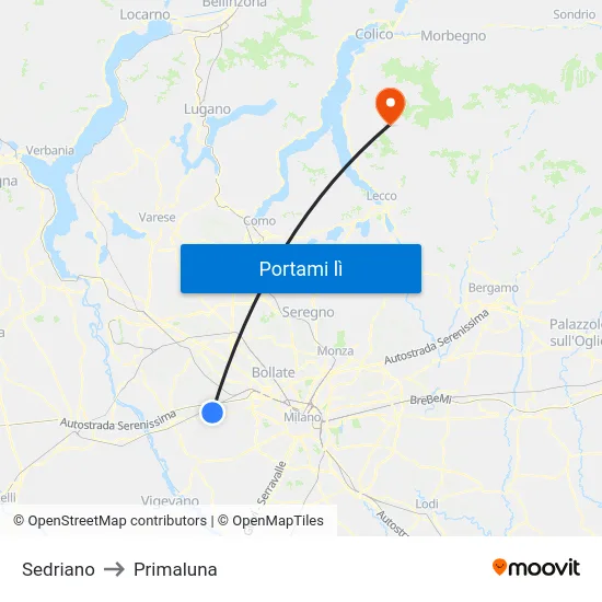 Sedriano to Primaluna map