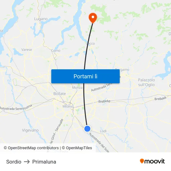 Sordio to Primaluna map